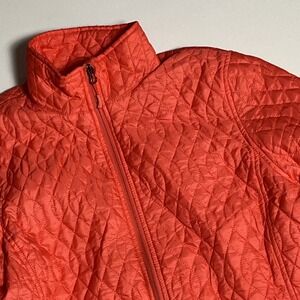 Lands End Primaloft Quilted Jacket Orange Coral Full Zip Mock Neck Size M 10-12